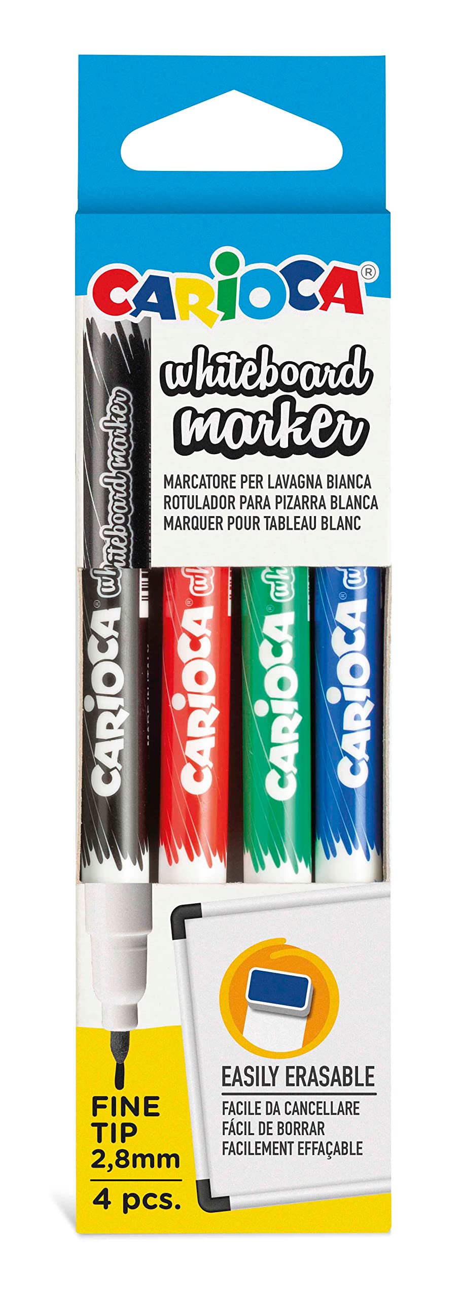 Carioca Fine - Bolsa de 4 rotuladores borrables para pizarra blanca, multicolor