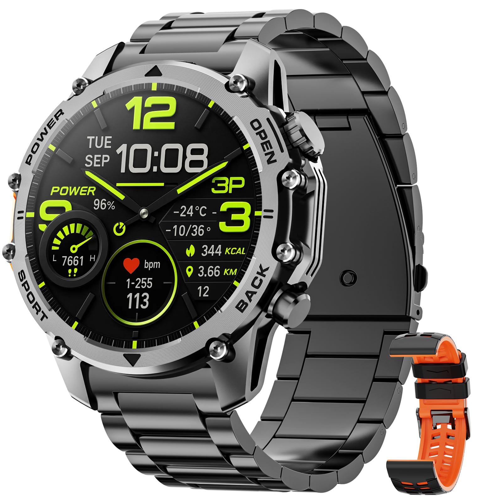 Montre Connectée Homme 1,52"HD Écran Smartwatch, 500 mAh Batterie et 120+ Modes Sportifs, Montre Connectée Militaire avec Fréquence Cardiaque/SpO2/Sommeil Moniteur et Lampe De Poche pour Android iOS