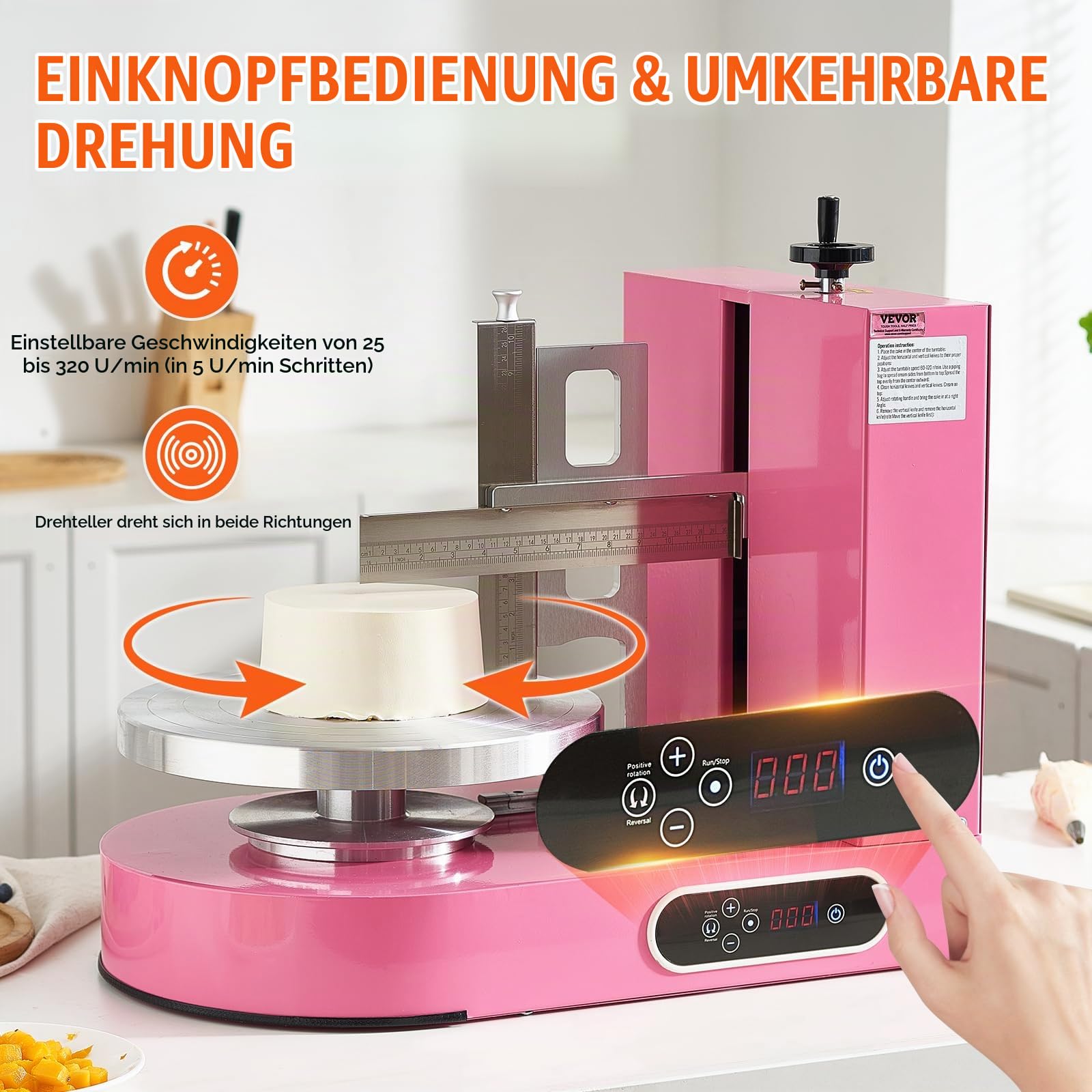 VEVOR einstellbare Tortencremestreichmaschine elektrische Tortendekorationsmaschine zum Verteilen von Kuchencreme, zum Bestreichen und Schmieren von Kuchenglasuren, für 15,24-35,56 cm Kuchen Rosa