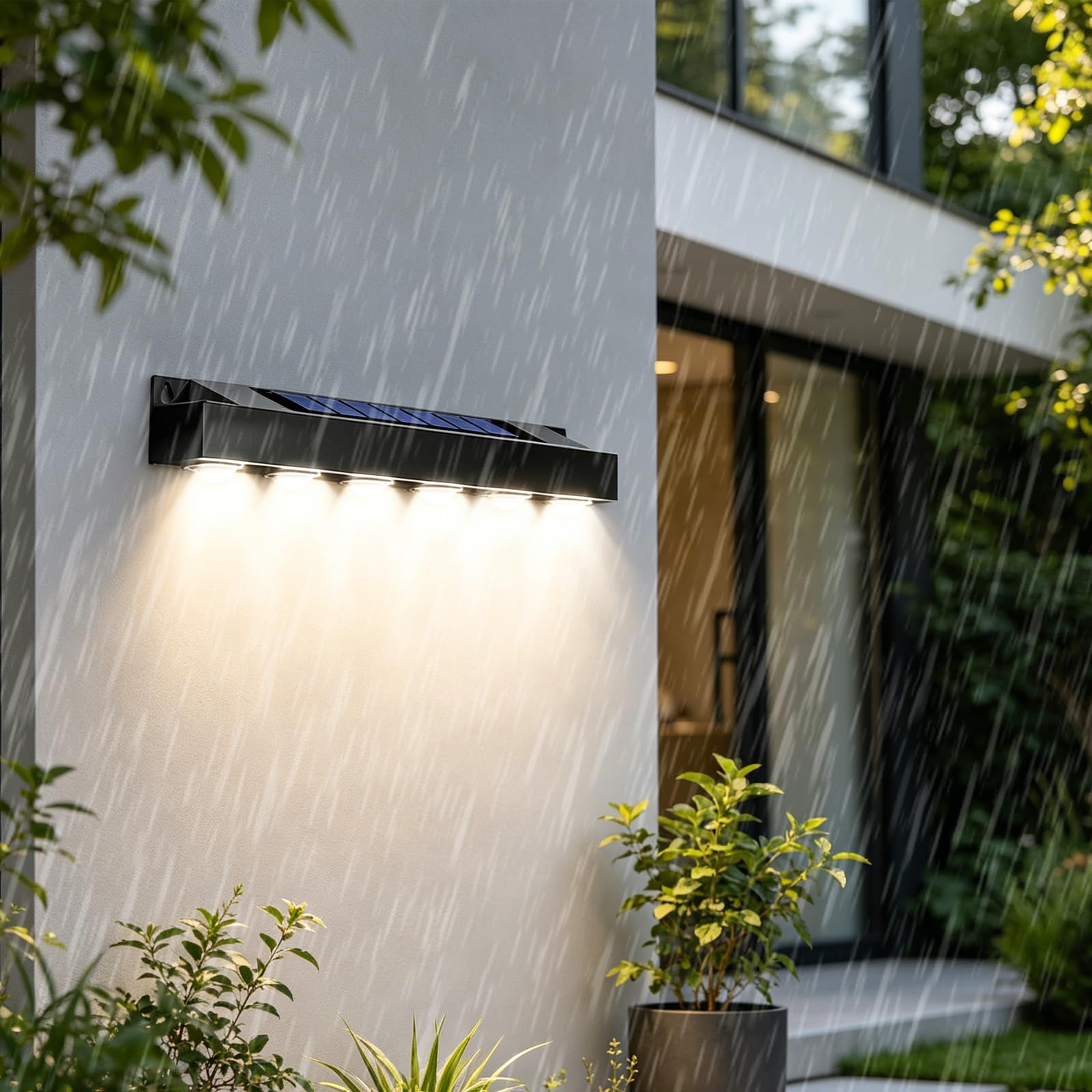 Lámpara de pared exterior solar impermeable IP54 aplique moderno negro de aluminio rectangular 8