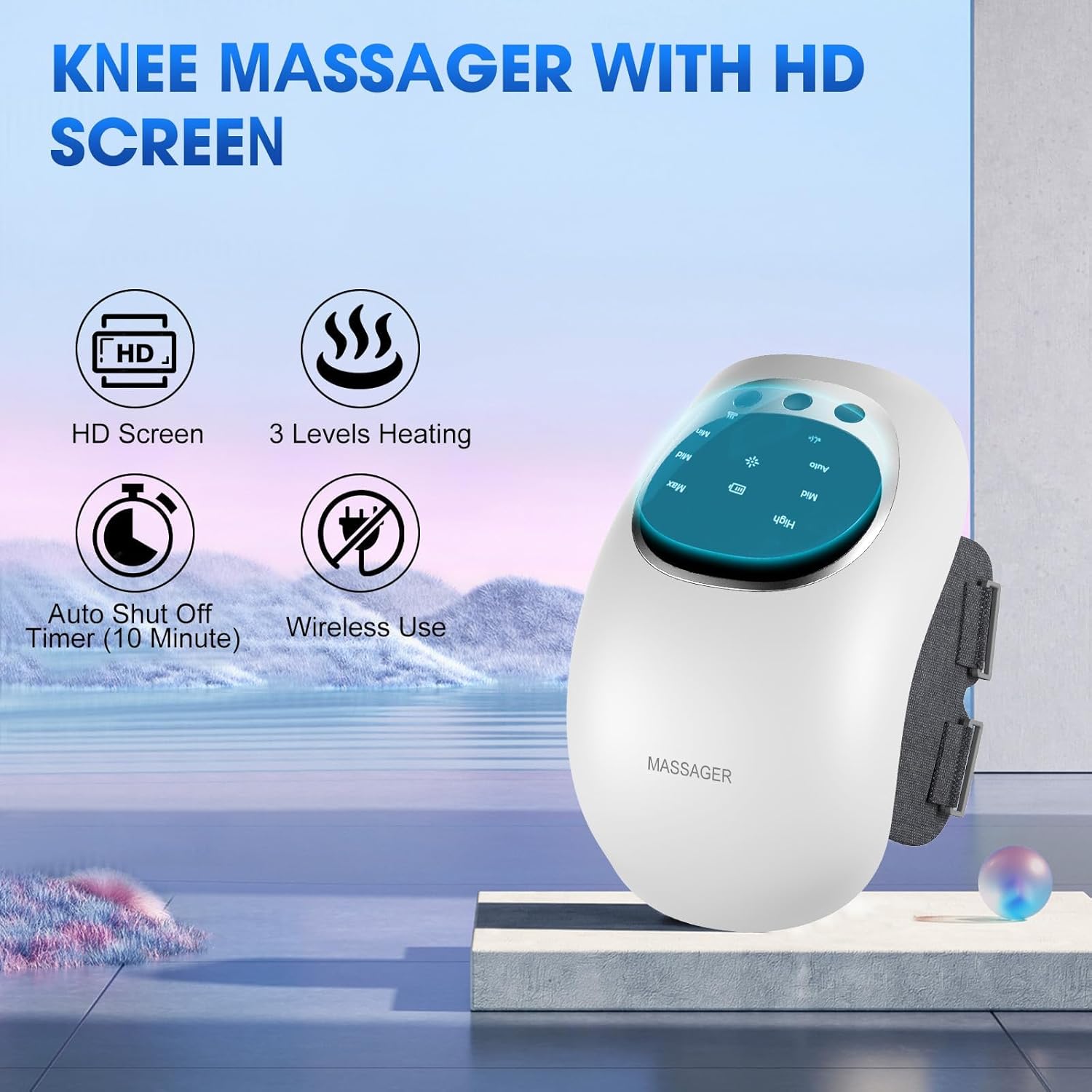 Cordless Knee Massager with Heat, 3-in-1 Smart Portable Knee Massager with Multi-Function LED Screen, 3 Vibration Modes and Heating Levels LED Vitality Joints Massager, Gifts for Elder,Mom, Dad