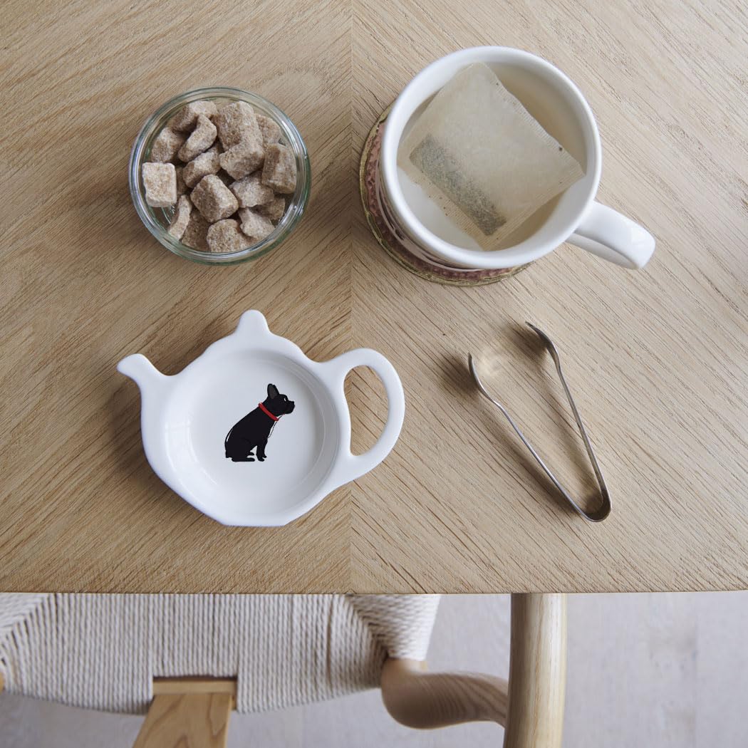 Sweet William French Bulldog Teabag Holder Dish | Tea bag/Spoon Rest in Teapot Shape | Dishwasher Safe | Great Gift for Bulldog and Tea Lovers | 10cm x 13cm