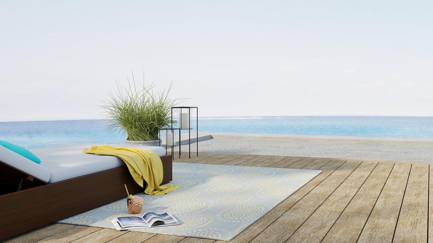 Mad Mats Abstract Outdoor Rug, Reversible Plastic Mat (Molly - Grey/Yellow, 6' x 9')