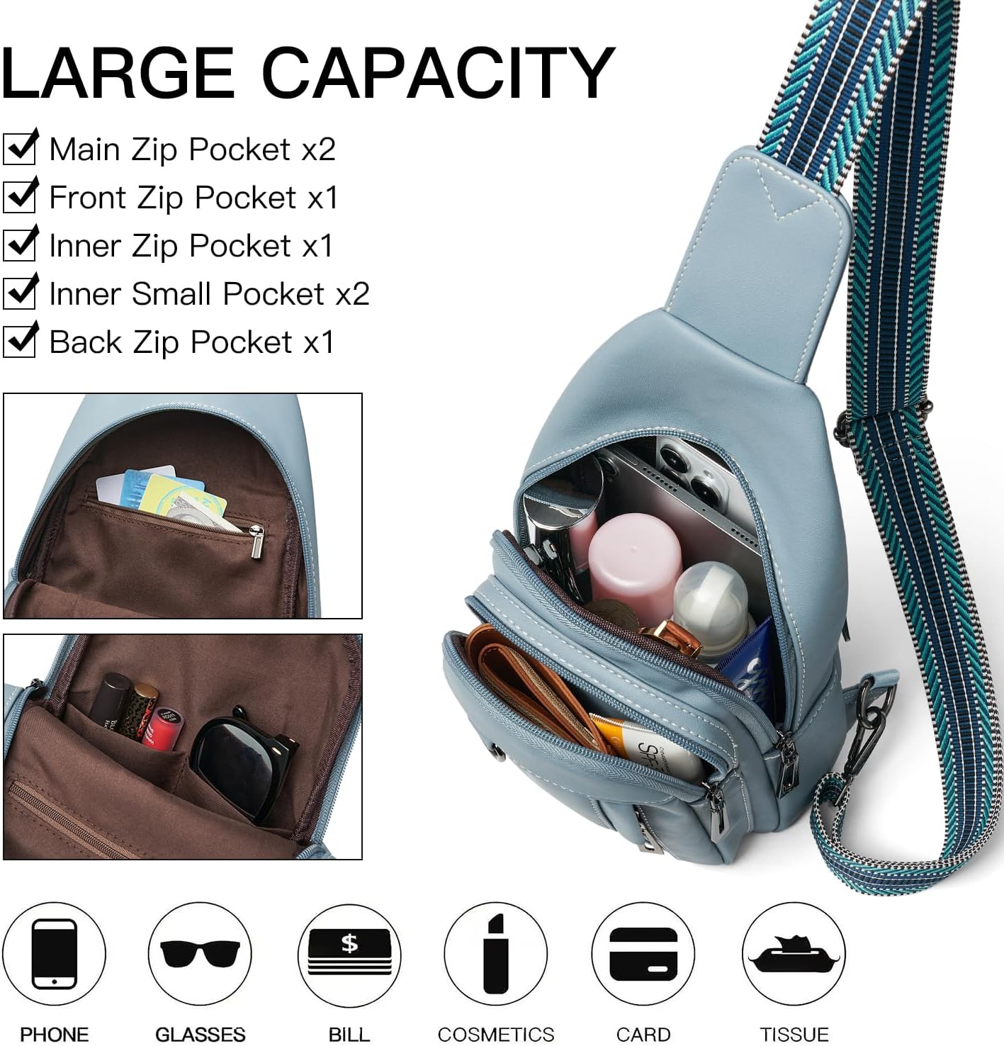 7L Sling Bag for Women Men Leather Small Sling Backpack Daypack Anti Theft Fanny Pack Crossbody Purse Travel - Image 4