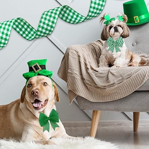 Miniatura 6 de 2 rollos de cintas con borde de alambre de búfalo de 2.5 pulgadas de ancho para el día de San Patricio, cintas de tela verde para festivales