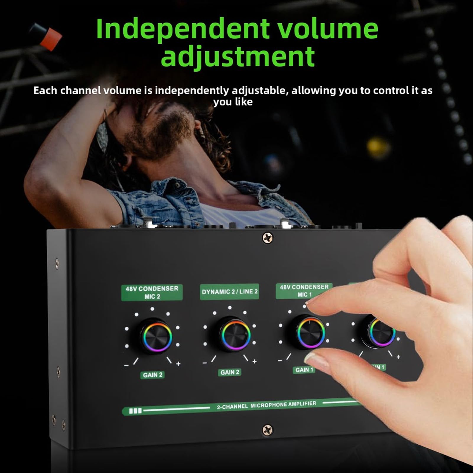 Asixxsix Alimentation Fantôme 2 Canaux 48 V, 4 Entrées Max 40 DB, Préampli de Microphone à Condensateur Dynamique avec Câble Audio 3,5 Mm 6,35 Mm pour D'enregistrement de Musique
