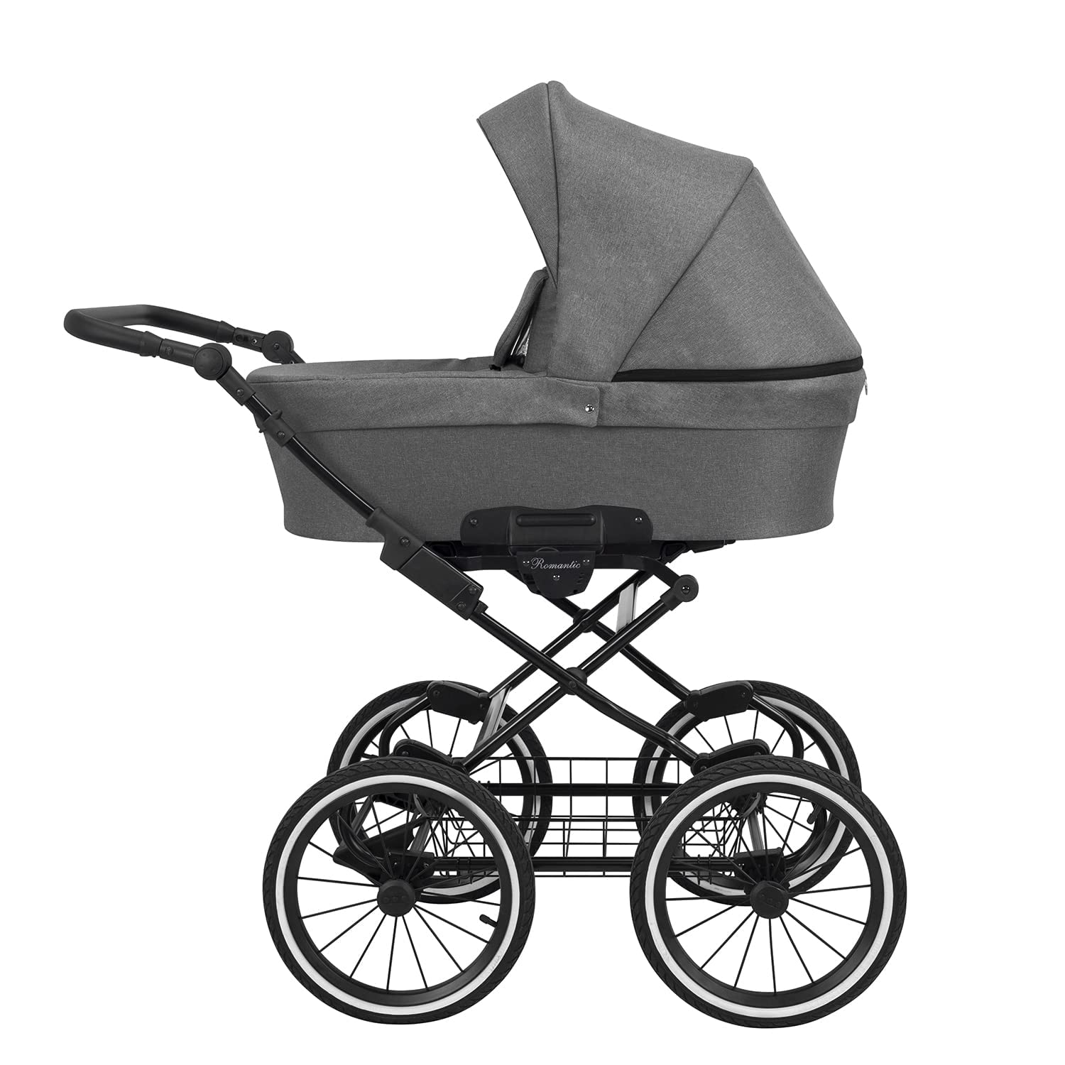 KUNERT Kinderwagen ROMANTIC retro Sportwagen Babywagen Autositz Babyschale Komplettset Kinder Wagen Set 2 in 1 und 3 in 1 (grau- schwarz rahmen, 2in1)