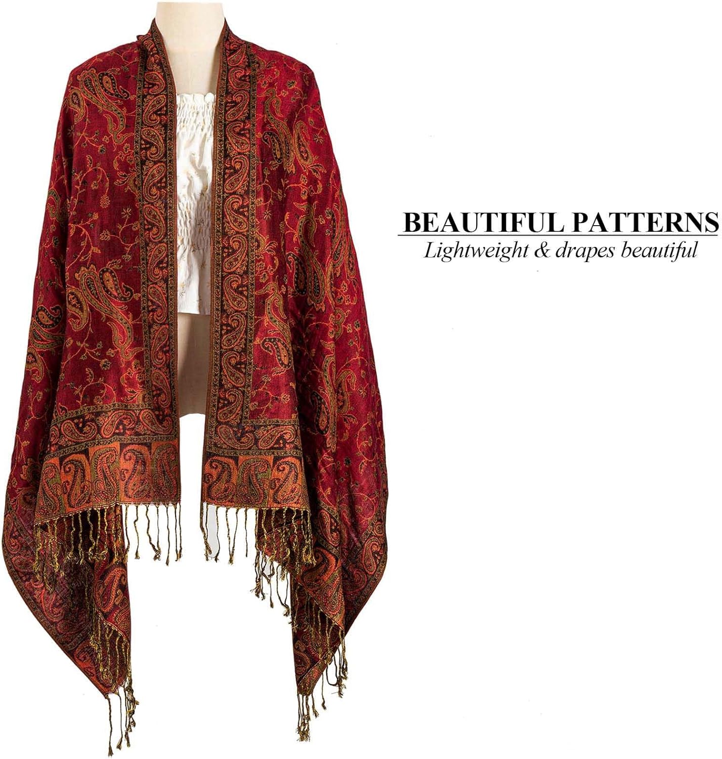 AUSEKALY Pashmina Feel Shawls Wraps for Women Rave Scarf Soft Silky Reversible Men Scarves - Image 4