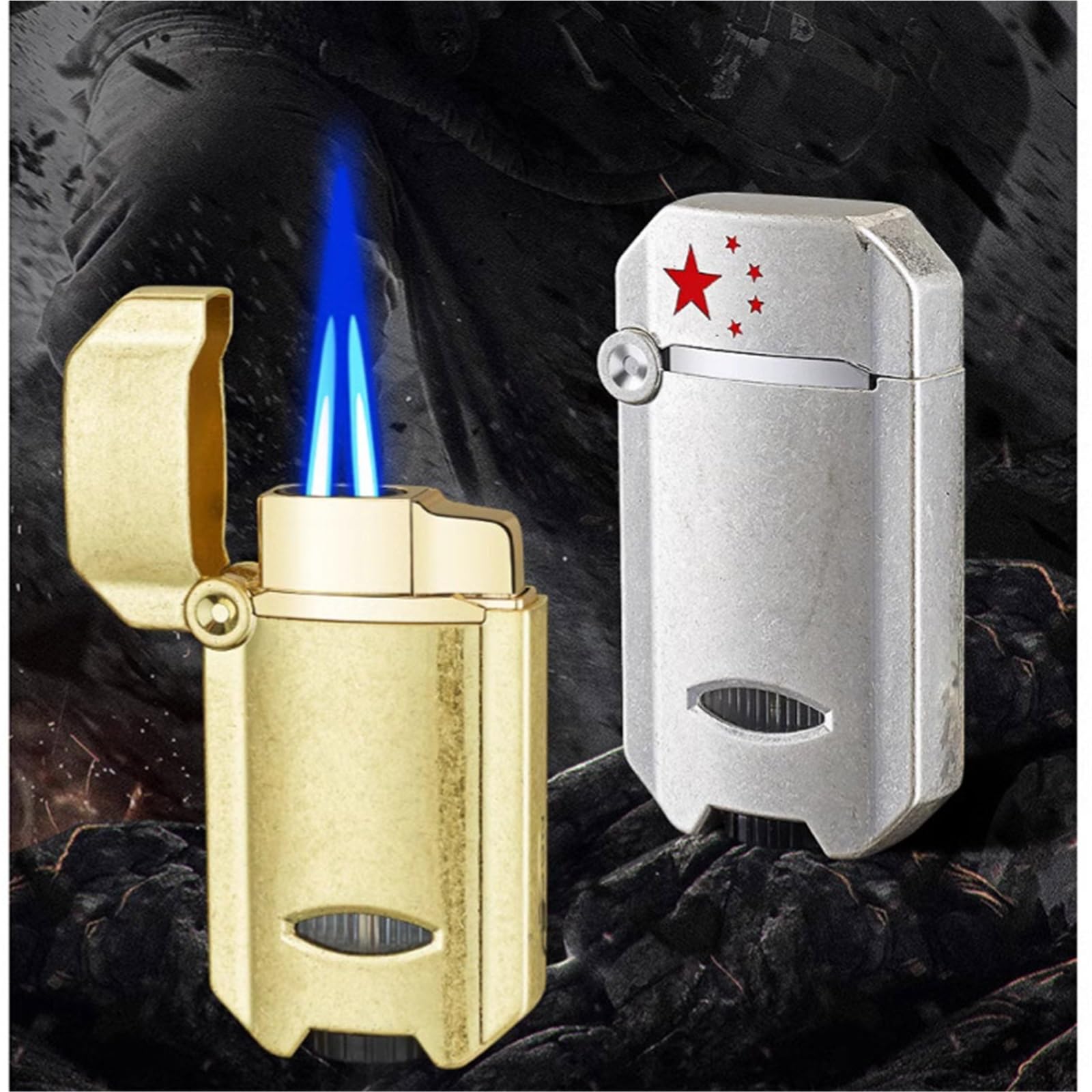 Briquet torche, double jet de flamme, gaz butane rechargeable, flamme réglable, parfait pour le camping, les barbecues et les besoins d'éclairage (carburant non inclus)