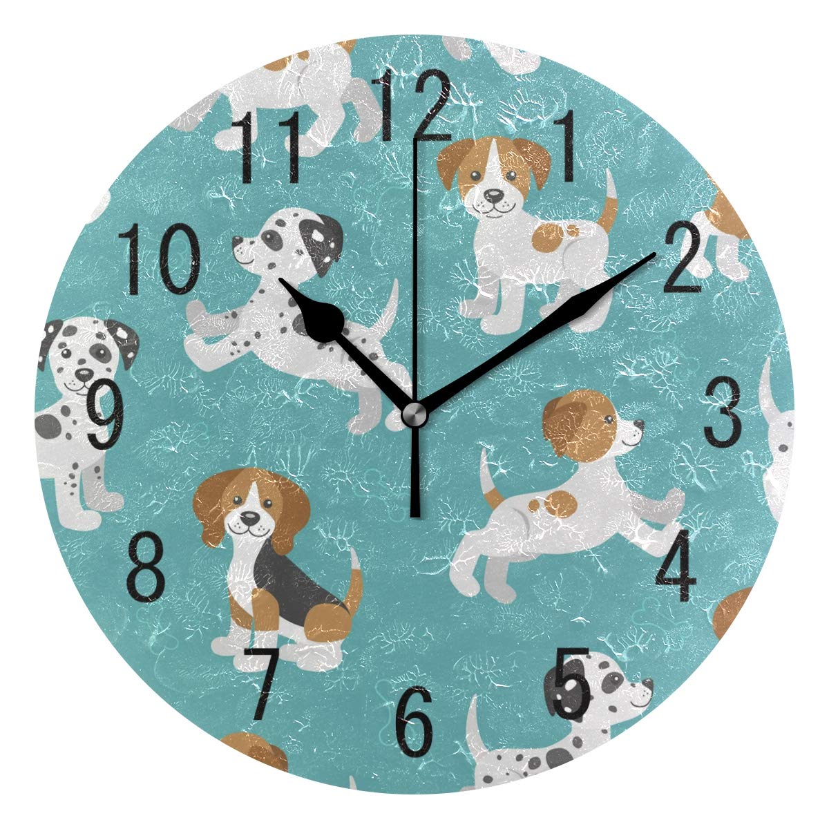Use7 Home Decor Cartoon Dog Puppy Dog Round Acrylic Wall Clock Non Ticking Silent Clock Art for Living Room Kitchen Bedroom