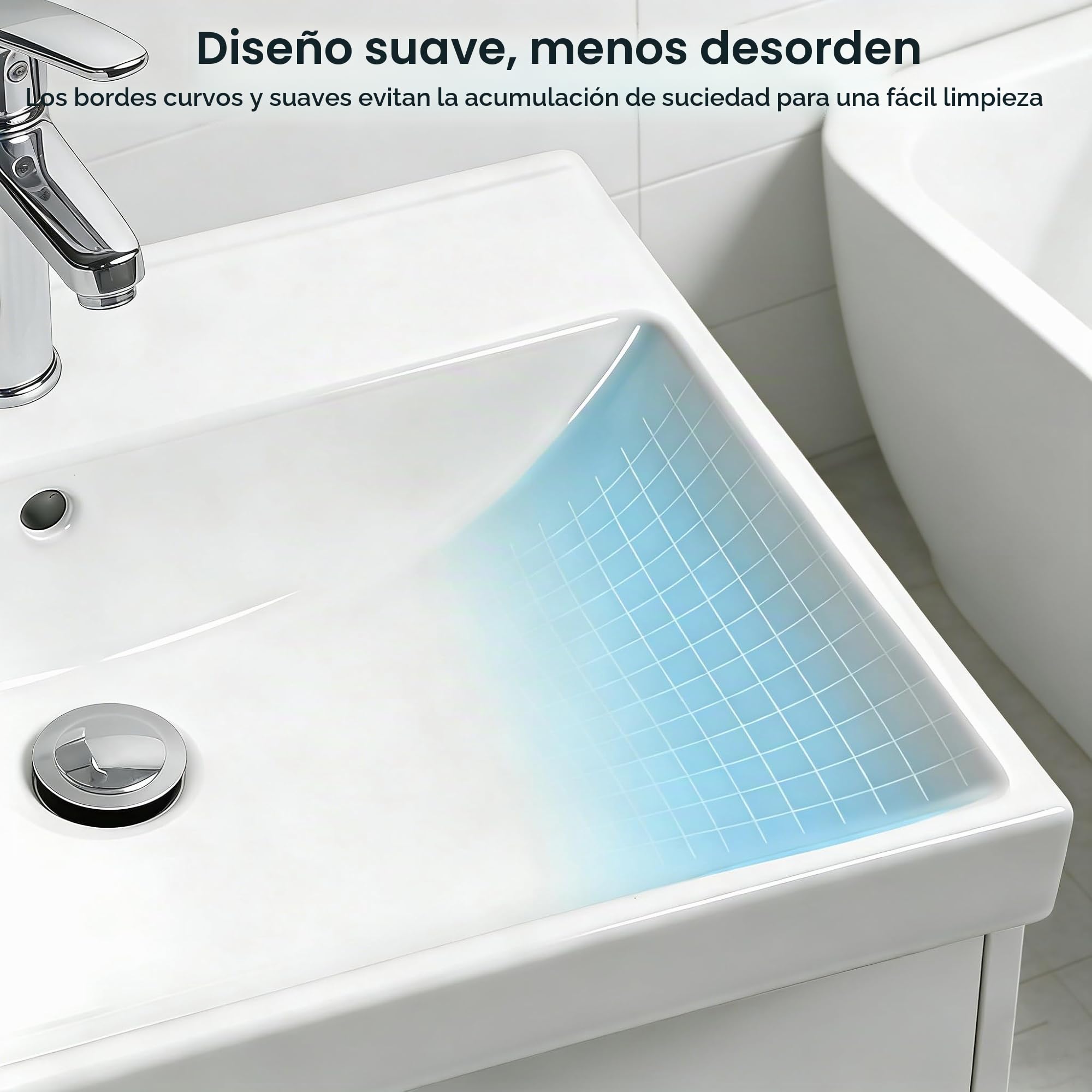NUESTRA VIDA Lavabo Sobre Encimera, Lavabo de Porcelana para Baño Rectangular 61 × 46 × 16,5 cm, Blanco Brillo (Sin Mueble de Baño)