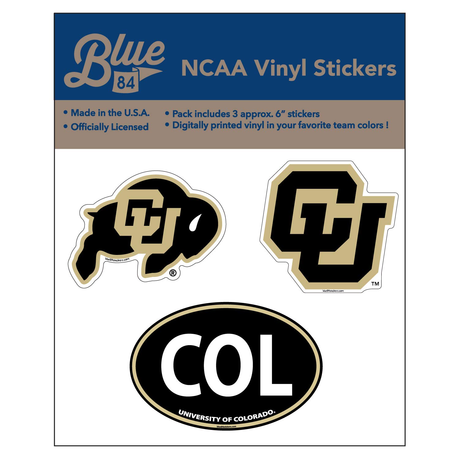 NCAA Colorado Buffaloes 6" Vinyl Sticker 3-Pack, Colorado Buffaloes Black, One Size