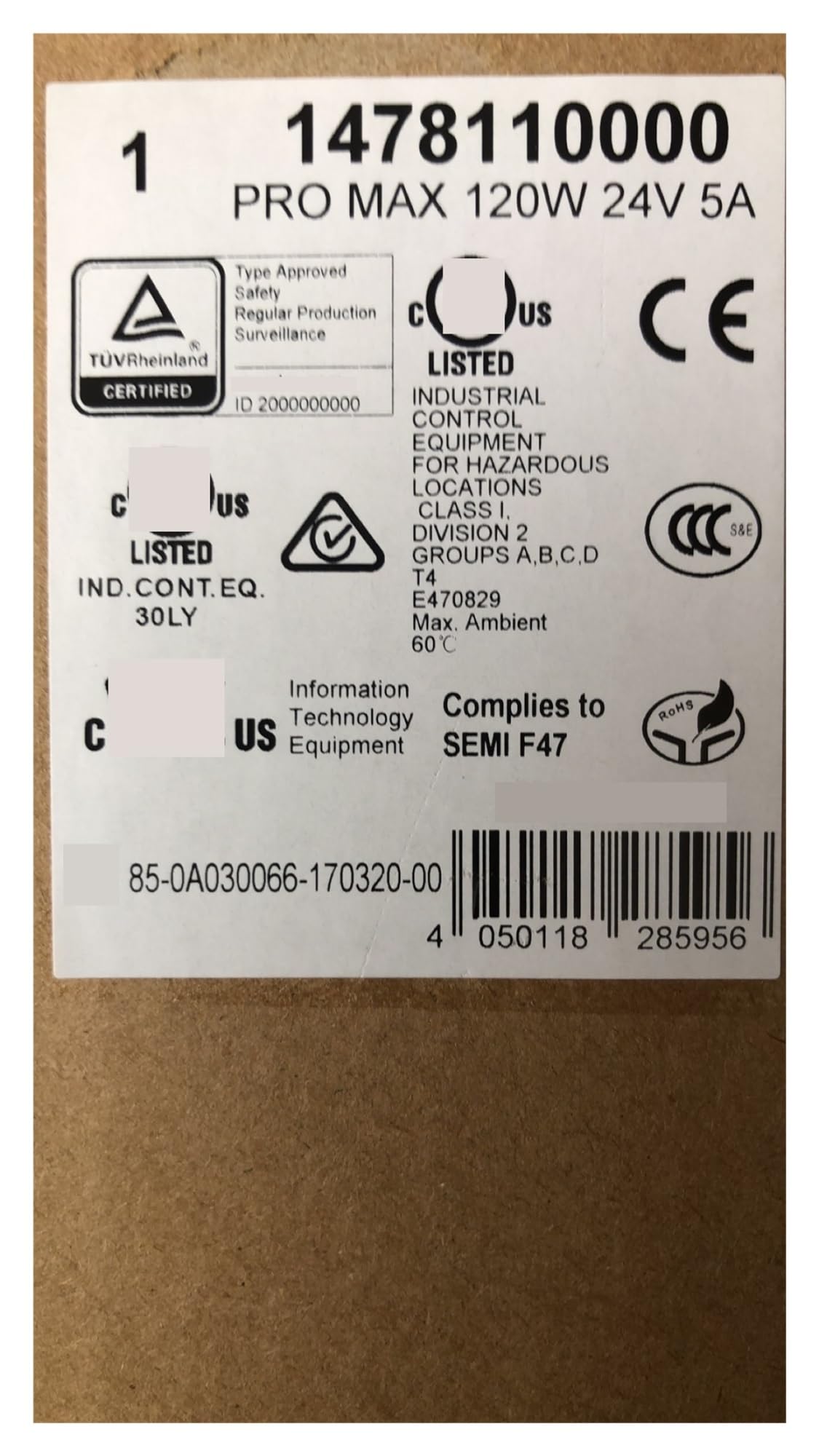 Alimentation sur Rail DIN Pro Max 120W 24V5A 1478110000