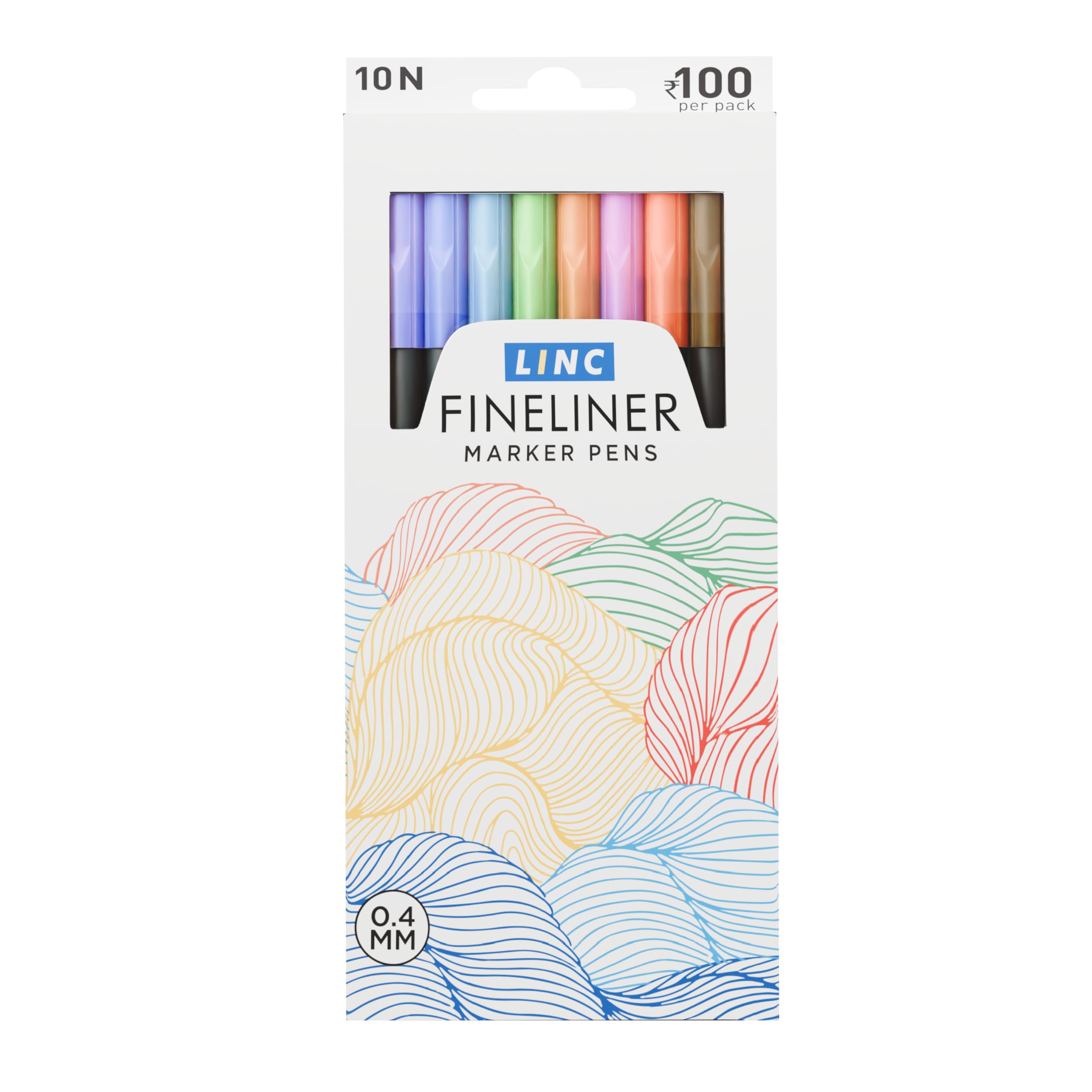 Linc Fineliner Marker Pens, 0.4 mm (Multicolor, Pack of 10) — Amazon image 2