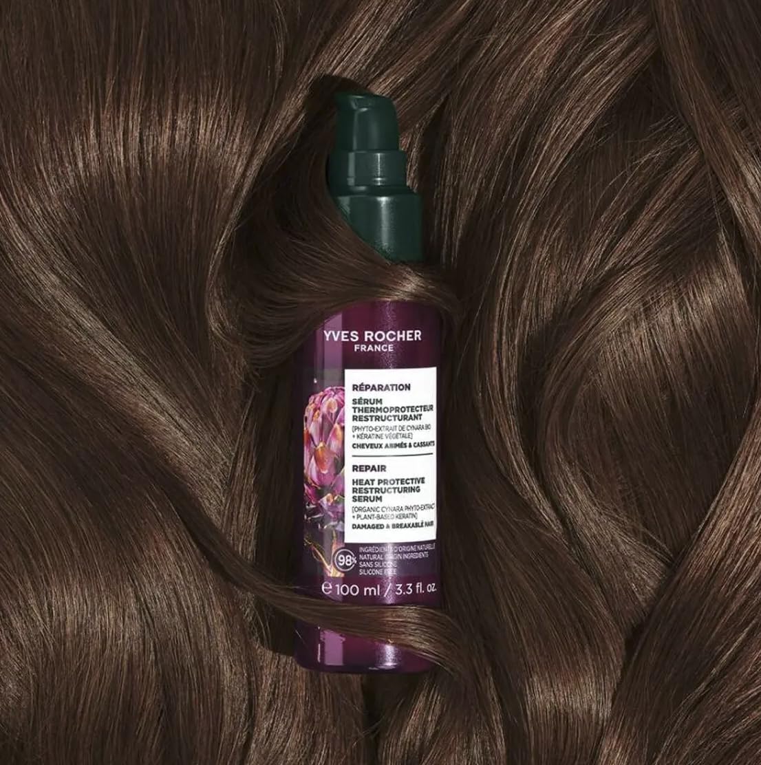 Yves Rocher Hair Repair Serum Express Treatment Leave-In Keratin Care Heat Protection Set of 2 Up to 230°C Smooth Shine Elastic Hair Care 100 ml/3.38flOz 150 ml/5.07flOz