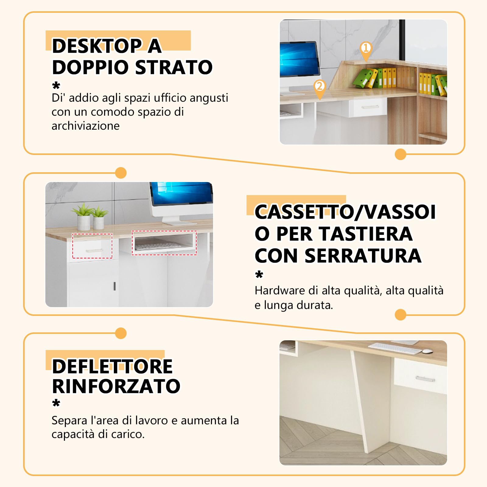 Banco Reception 80-300cm, Scrivania Reception Moderna con Scaffali, Banco per Negozio, Ufficio, Salone di Bellezza e Bar