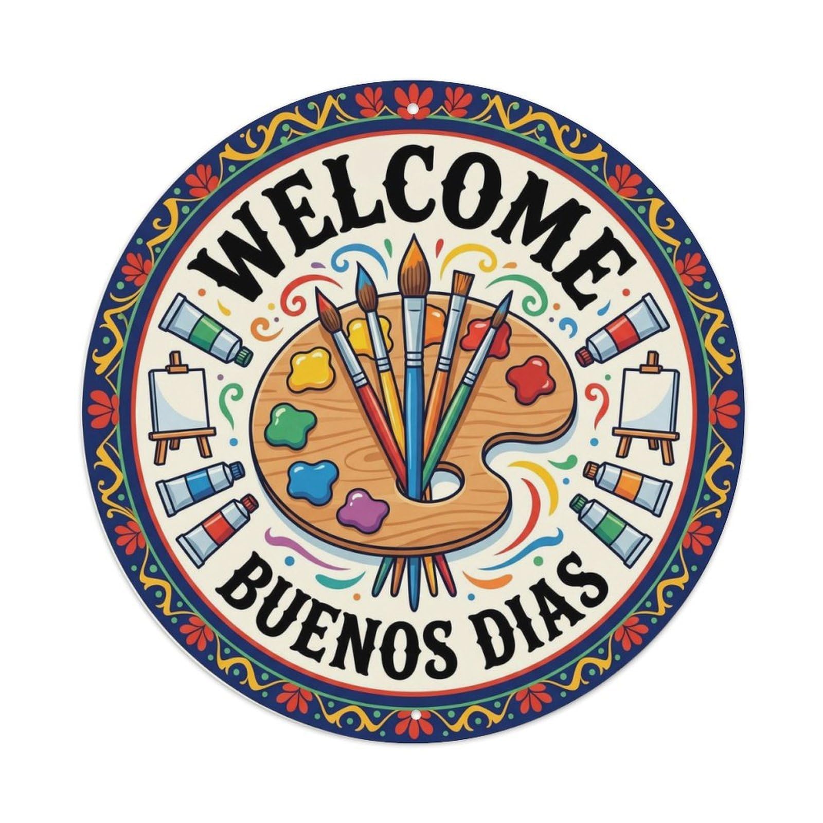 Paintbrush Floral Festival Studio Buenos Dias Spanish Metal Tin Sign