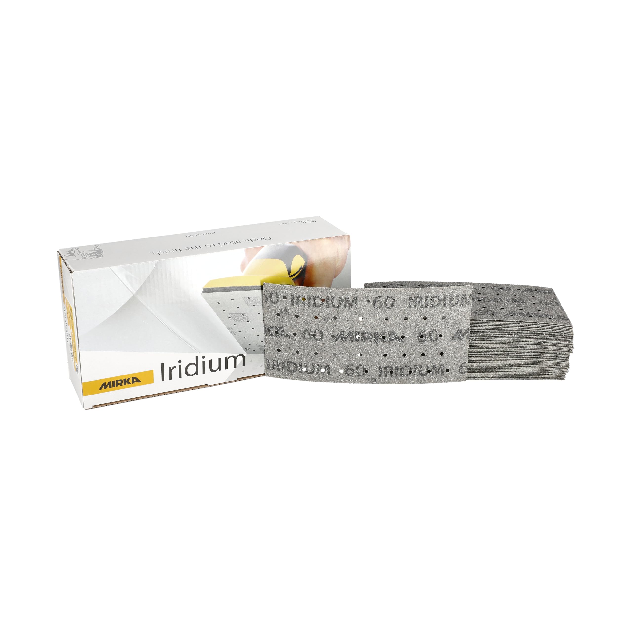 Mirka papel de lija Iridium 93x180mm cierre adhesivo 45 agujeros grano 60 | Papel de lija premium para lacas masillas imprimación madera acero plásticos granulado 60 cierre adhesivo 50 piezas