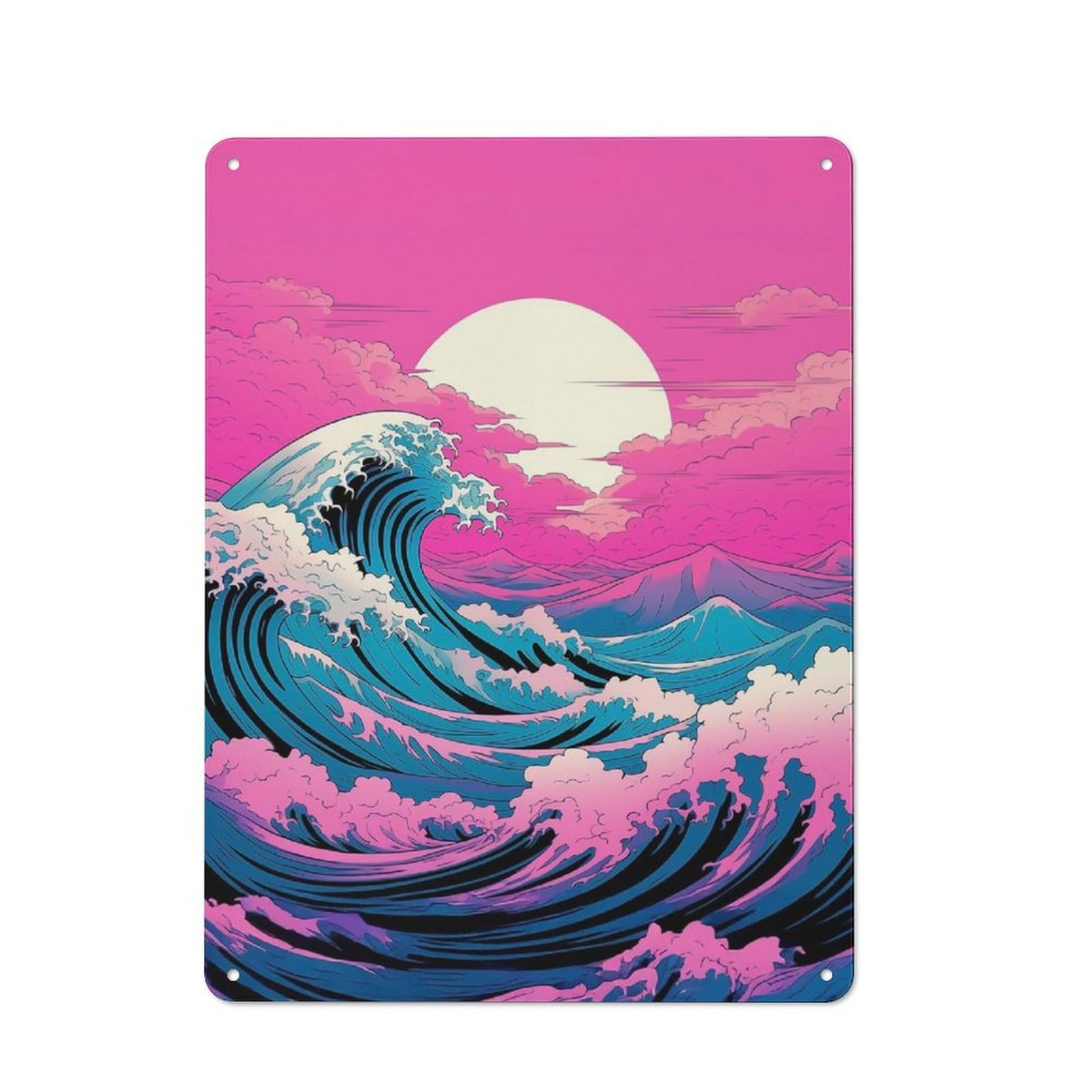 Junmoney Pink Sunset Wave Vintage Metal Plaque 40X30cm For Café Or Restaurant, A Decorative Gift For A Newly Furnished Café And Restaurant