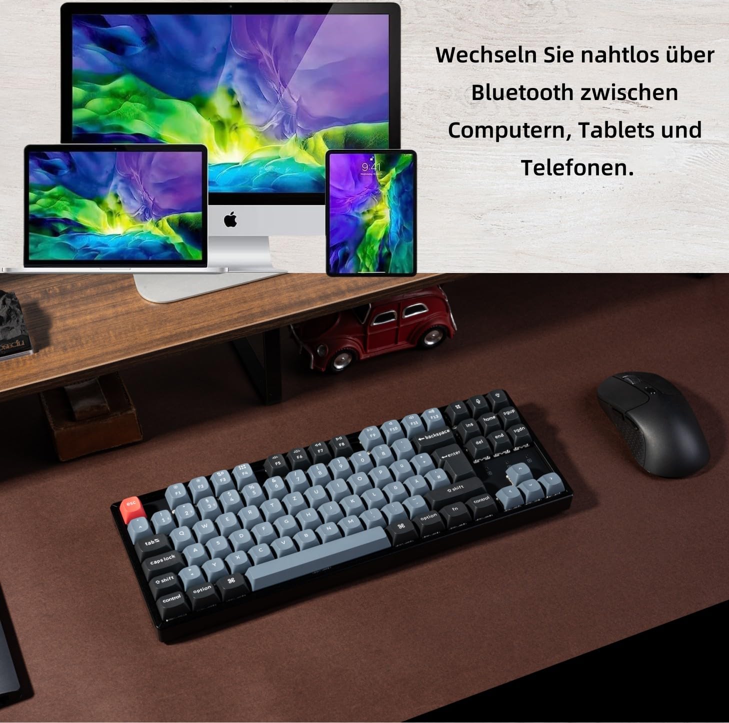 Keychron K8 Pro QMK/VIA Custom Wireless Mechanische Tastatur, Hot-Swap Aluminiumrahmen TKL ISO-DE-Layout Programmierbare Tastatur RGB-Hintergrundbeleuchtung,Gateron G Pro Roter Switch