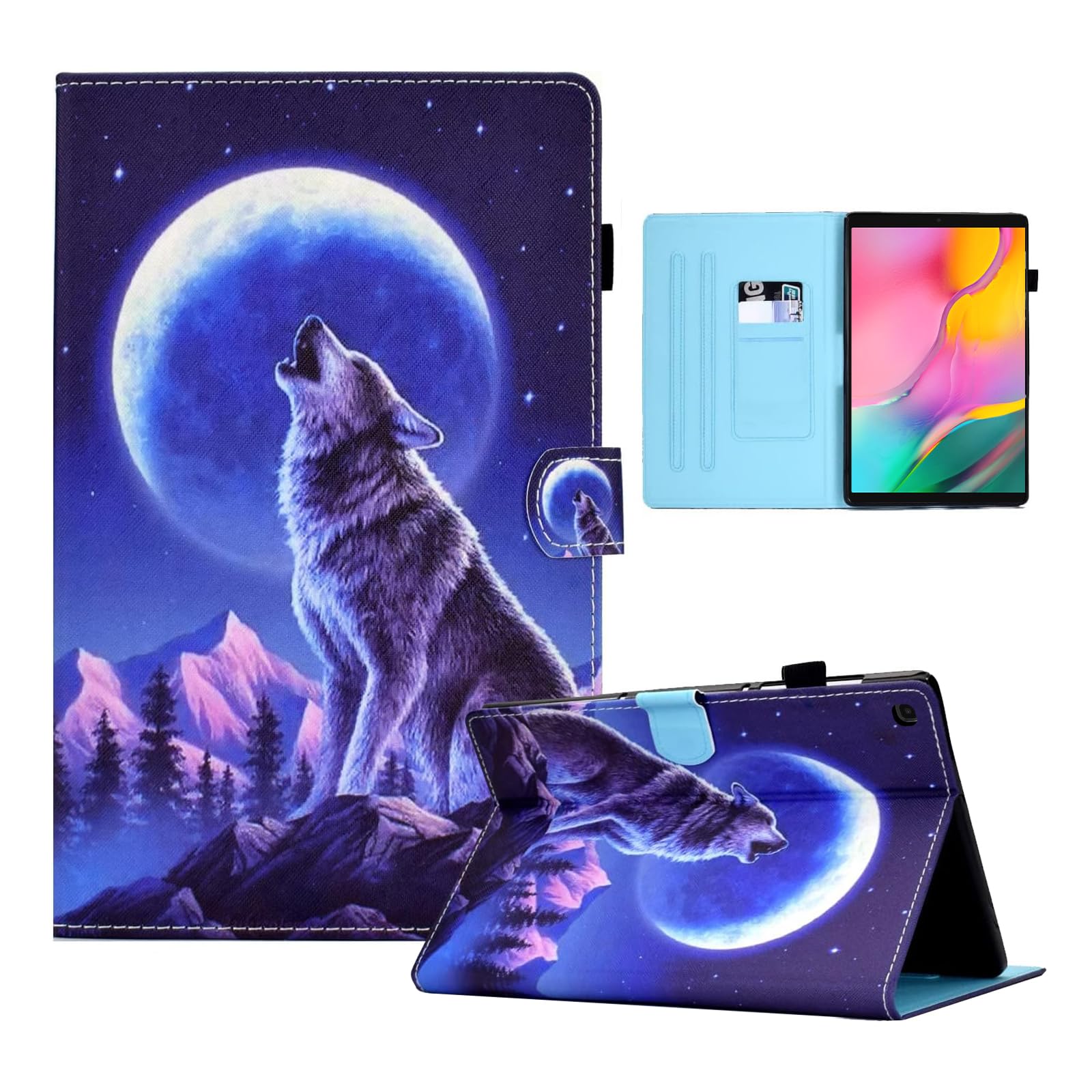 CXTCASE Hülle für Samsung Galaxy Tab A 10.1 2019(SM-T510/T515), Schutzhülle Cover Case mit Standfunktion für Samsung Galaxy Tab A 10.1 2019 SM-T510/T515, Nachtwolf