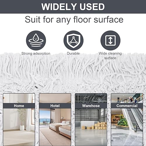 Miniatura 4 de KeFanta Trapeadores comerciales de 36 pulgadas para limpieza de suelos, plumero industrial resistente con 2 cabezales de fregona de repuesto