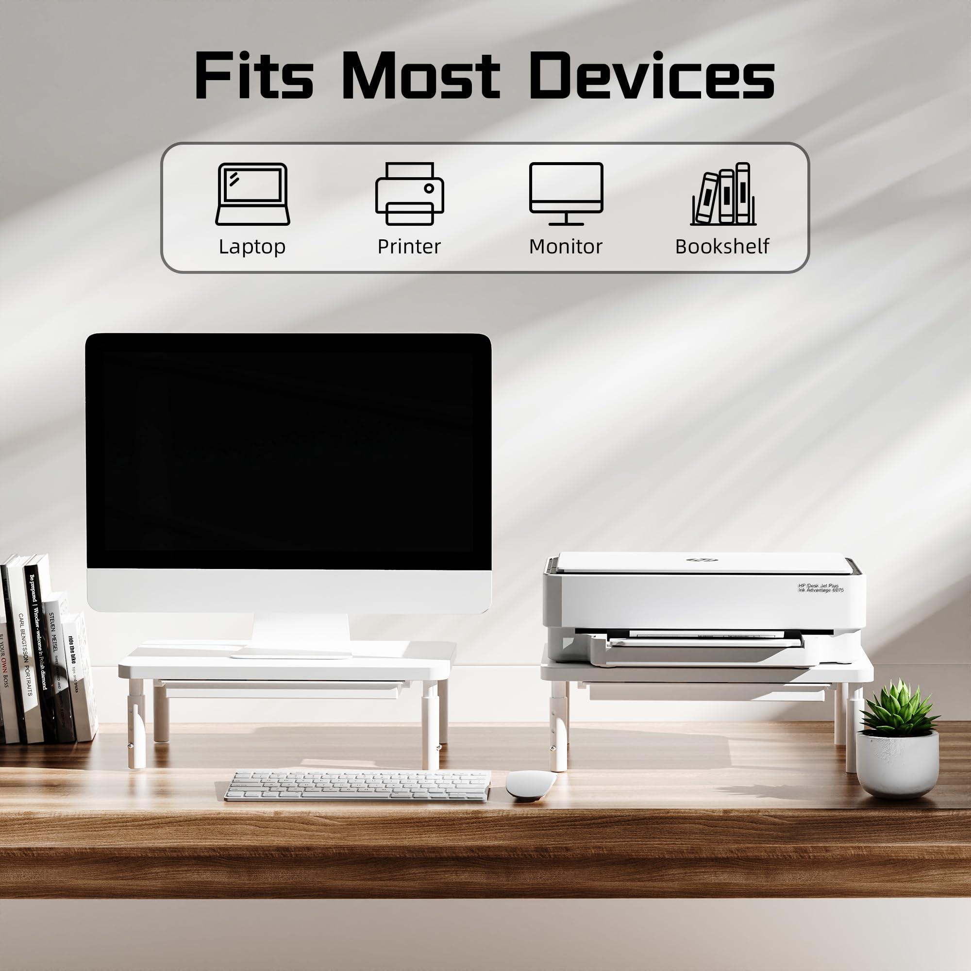 ETHU Supporto per monitor con cassetto portaoggetti, organizer da scrivania in legno massiccio con 3 impostazioni di altezza, ripiano ergonomico per monitor del computer, scrivania per casa e ufficio