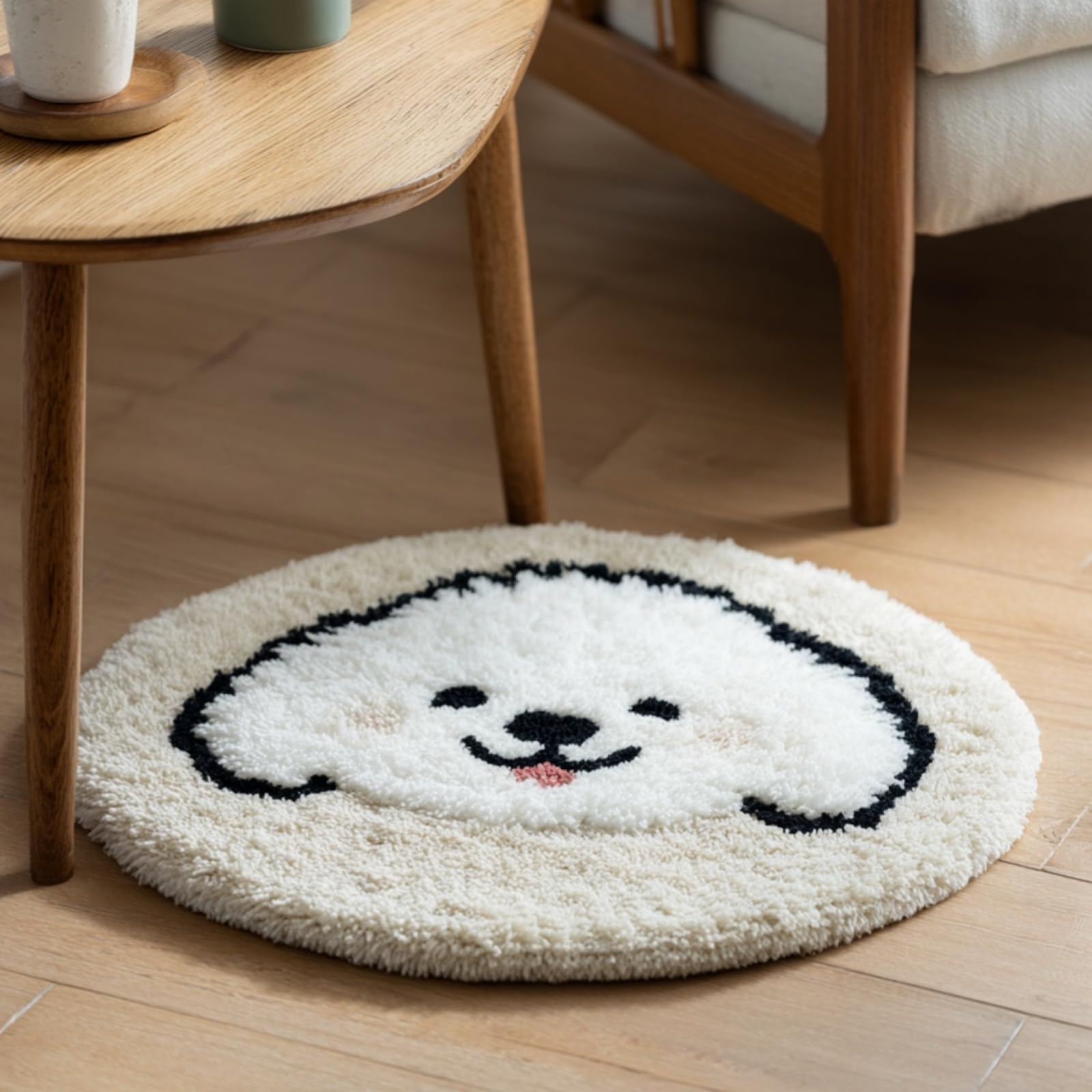 WallustrioaW DIY Latch Hook Rug Kits,Cartoon Bichon Frise Puppy,Pre-Printed Canvas DIY Rug Making Kit,Cross Stitch Carpet Crochet Crafts - Home Decor Project,50x50cm