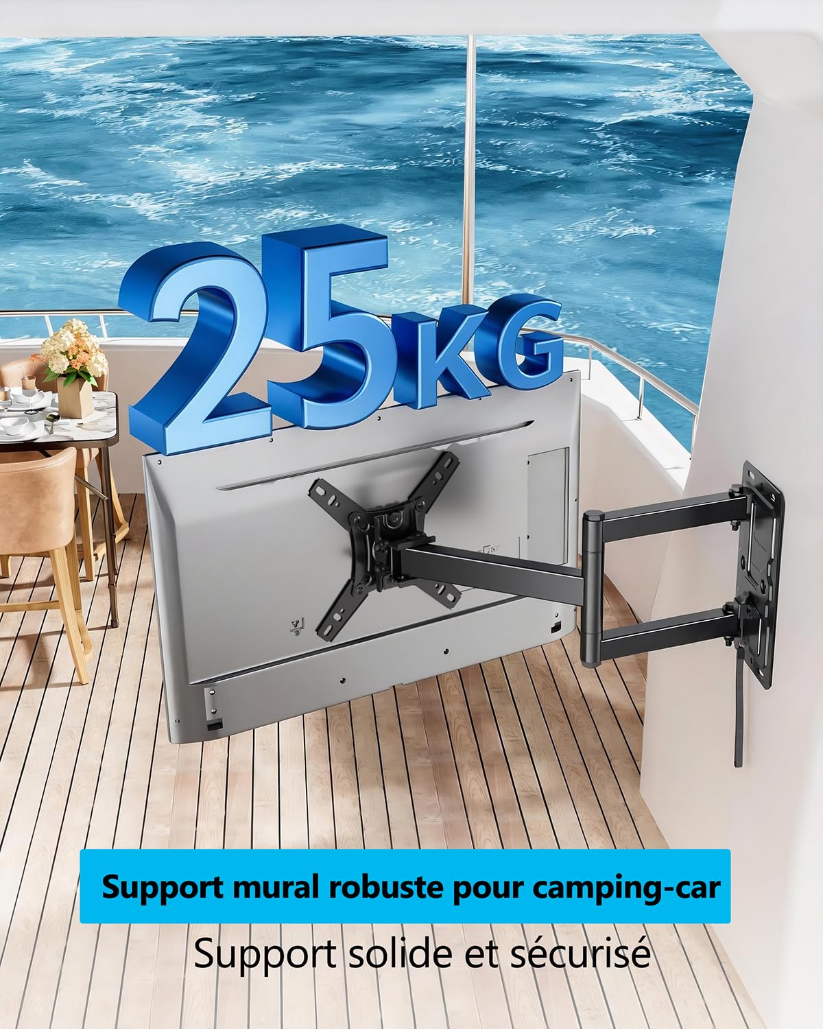 Support Mural pour Caravane TV avec Verrouillage pour la Plupart des TV 13-43 Pouces, Support RV TV pivotant à 180° VESA 200x200mm jusqu'à 25kg, Support Mural TV orientable et inclinable pour