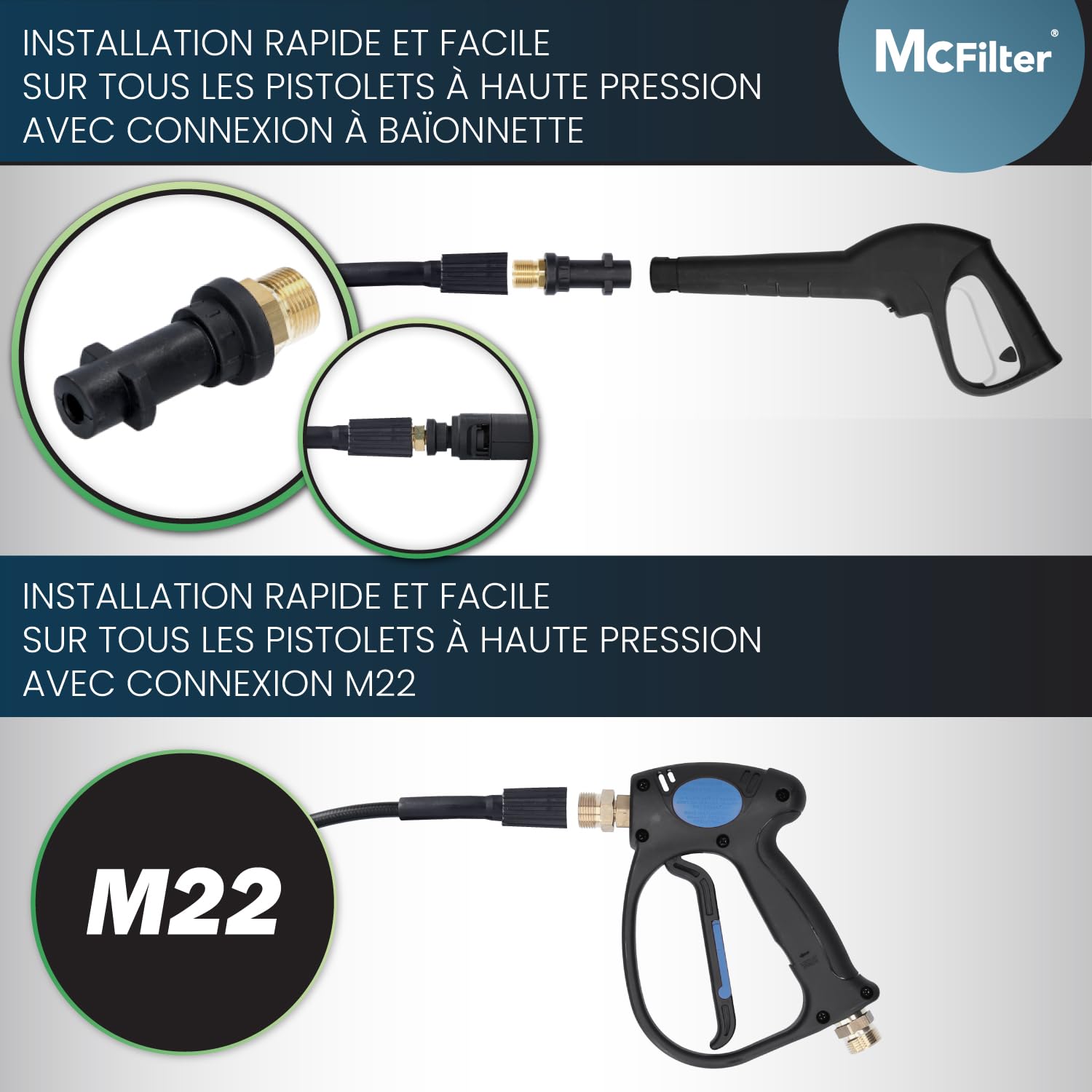 Flexible de nettoyage de tuyaux, 15m, 160-200 bar, adaptateur inclus, buses fixes + rotatives, compatible avec les nettoyeurs haute pression Kärcher K2, K3, K4, K5, K6, K7