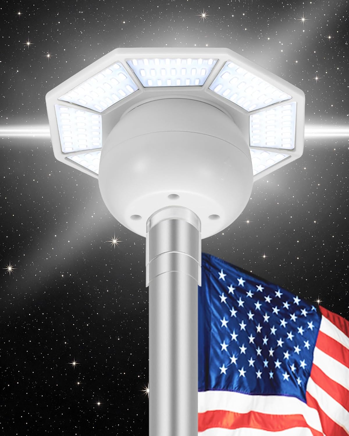Flag Pole Light Solar Powered, 168 LED 1300 Lumen All-in-One Flagpole Solar Light Top Mount, Up to 14 Hours Long-Lasting Lighting Auto On/Off, Outdoor IP65 Waterproof for 15-30 Ft Flagpoles