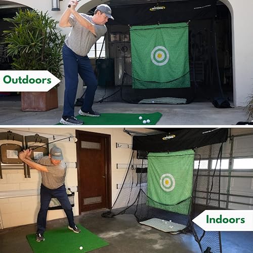 Miniatura 2 de Red de práctica de golf para puerta de garaje, equipo de entrenamiento de golf para interiores y exteriores, sin postes ni cables, fácil de instalar