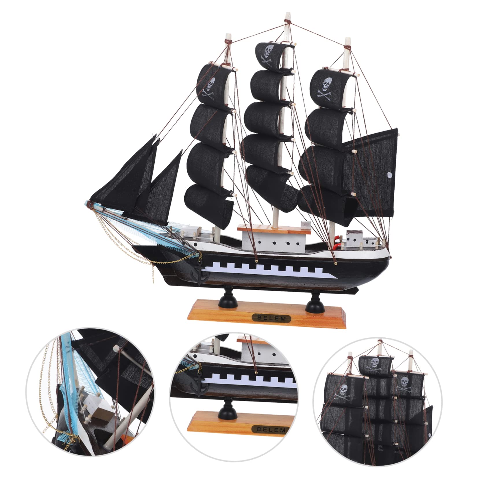 GALPADA Modello Nave Pirata in Legno Nero da 33cm per Ragazzo Ragazza