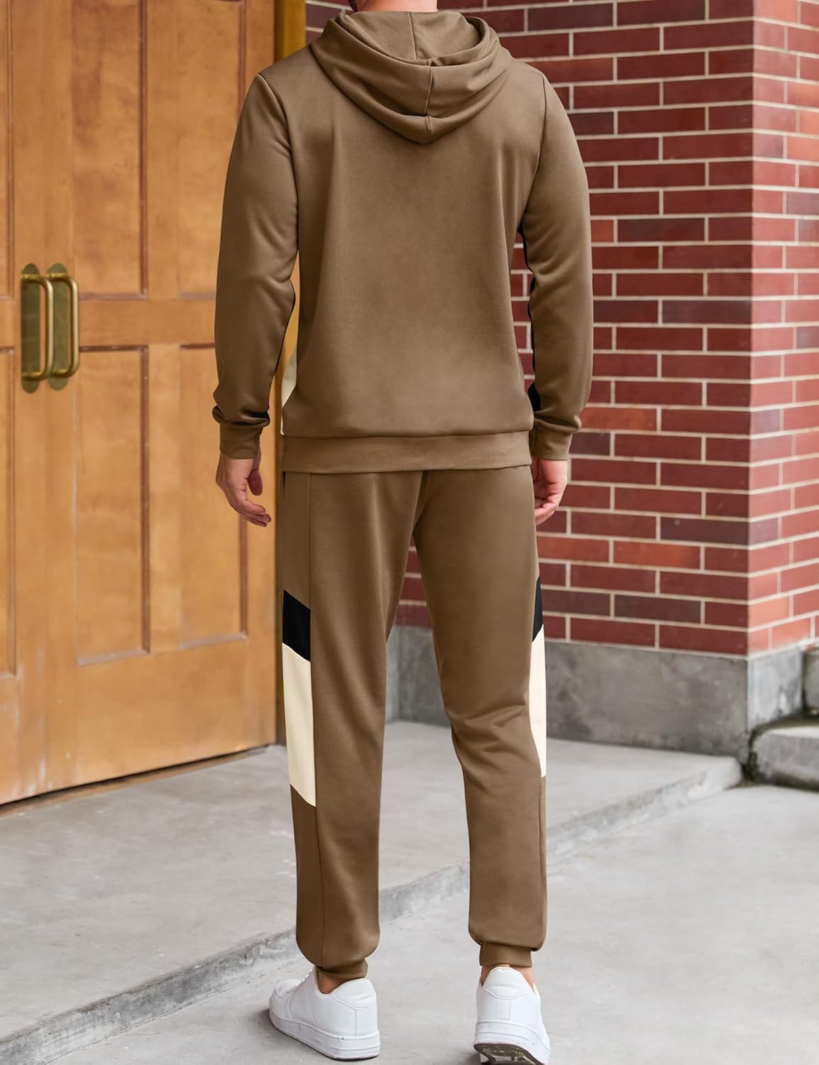 LecGee Men's 2 Piece Outfits Color Block Hoodie Sweatshirt Jogger Pants Set Casual Athletic Sweatsuit for Men - Image 3