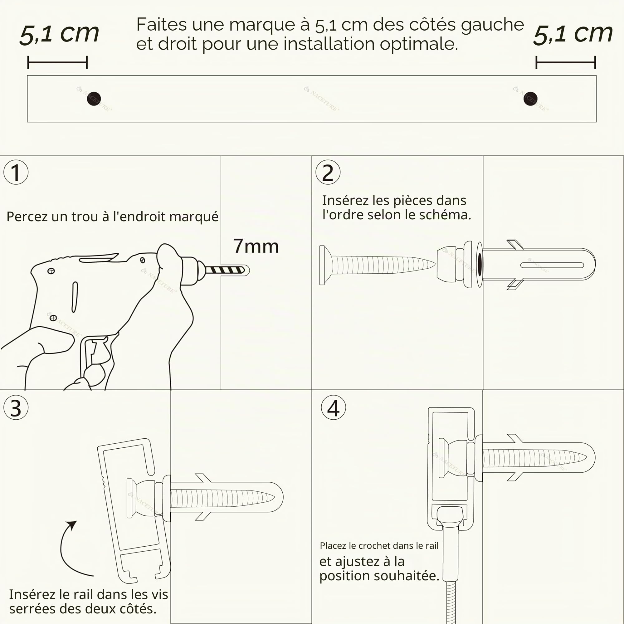Système d'accrochage de cimaise – Système innovant de rail de suspension artistique comprenant 4 rails à photos de 61 cm, 4 crochets de 2 m et matériel d'installation – Kit élégant de suspension pour