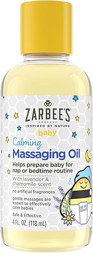 Zarbee's Aceite de masaje para bebés, calmante y calmante con lavanda y manzanilla para ayudar a dormir, botella de 4 onzas