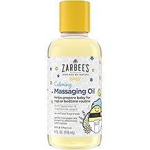 Zarbee's Baby Massage Oil, Calming and Soothing with Lavender and Chamomile to Help Sleep, 4oz Bottle