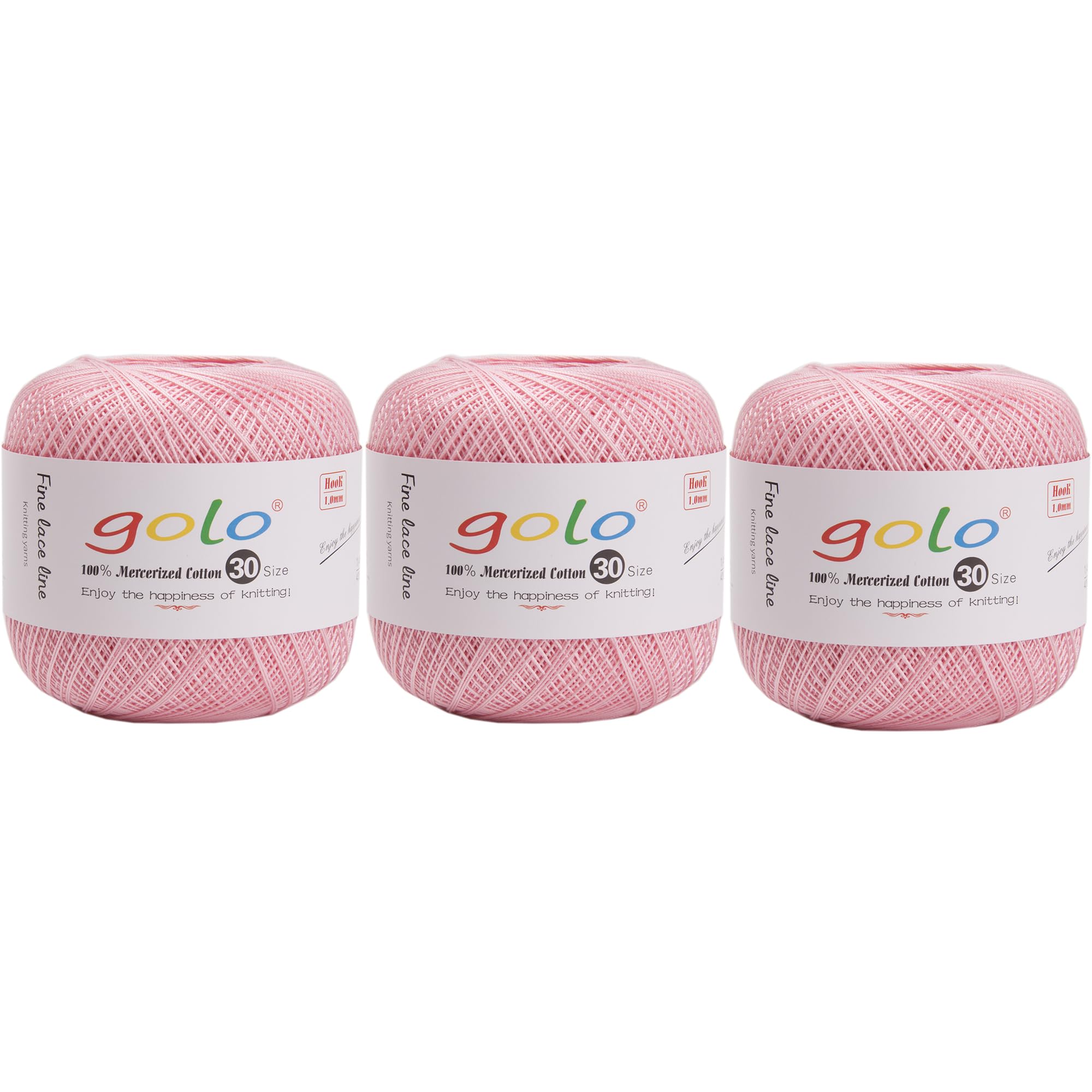golo 3 Balls Crochet Thread Size 30 Yarn for Hand Knitting, 000-963 lightPink