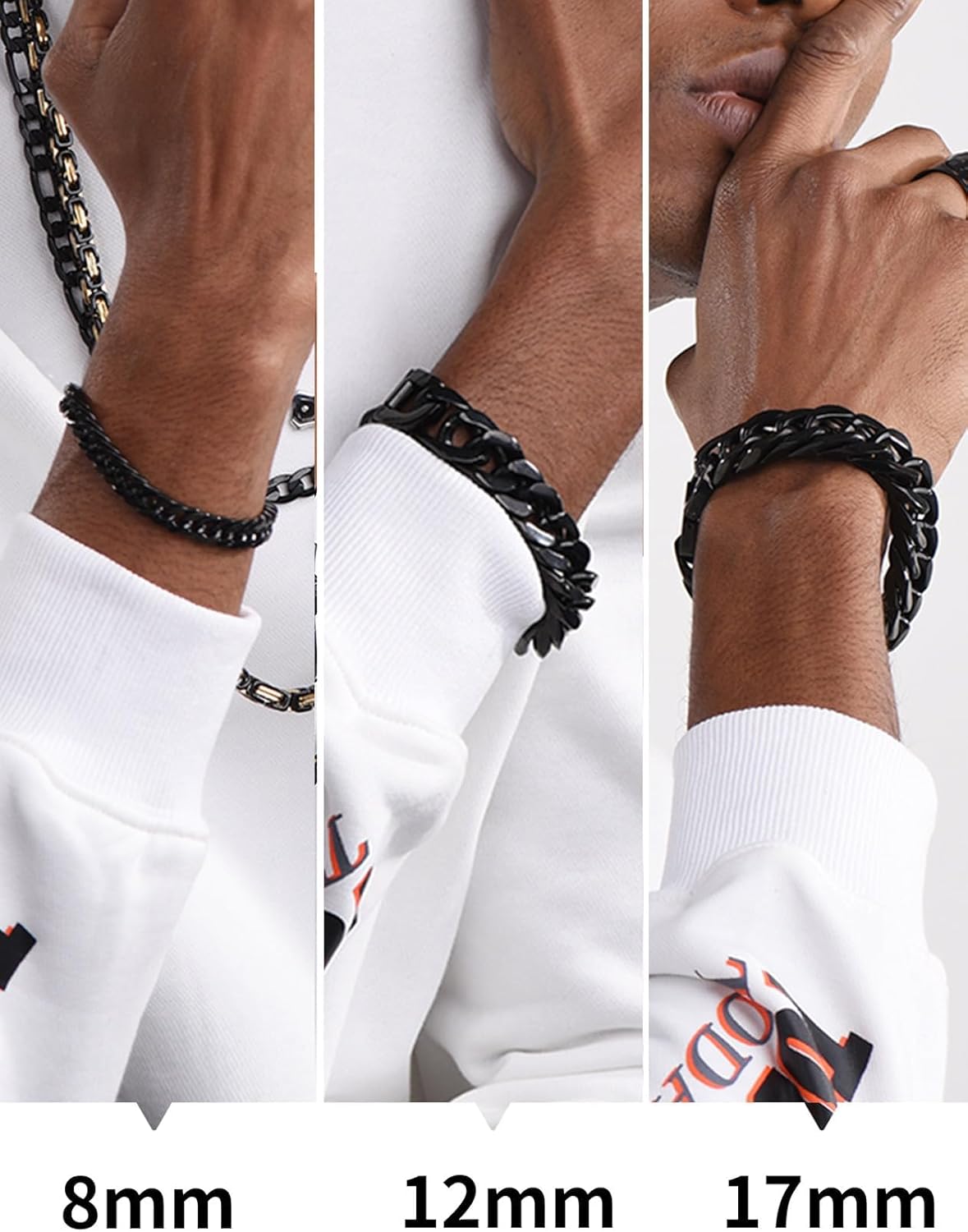 ChainsHouse Stainless Steel Cuban Link Bracelet, 8mm/12mm/17mm Width, 7.5"/8.3"/9", 18K Gold Plated Chain Wrist Bracelets for Men Women, Send Gift Box - Image 5