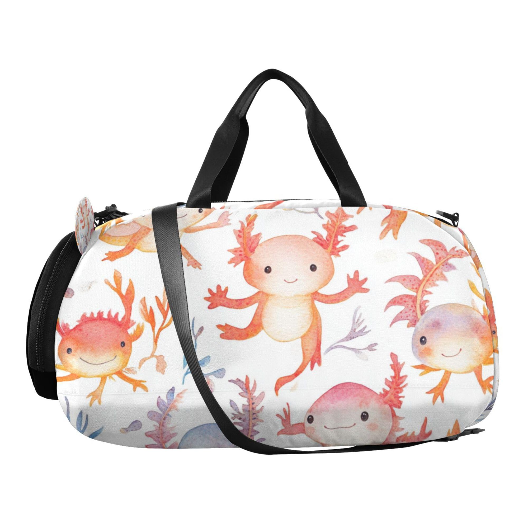 Glaphy Colorful Axolotl Duffle Bag for Toddler Boys Girls, Gym Sports Bag with Shoe Compartments, Kids Travel Overnight Weekender Shoulder Bag