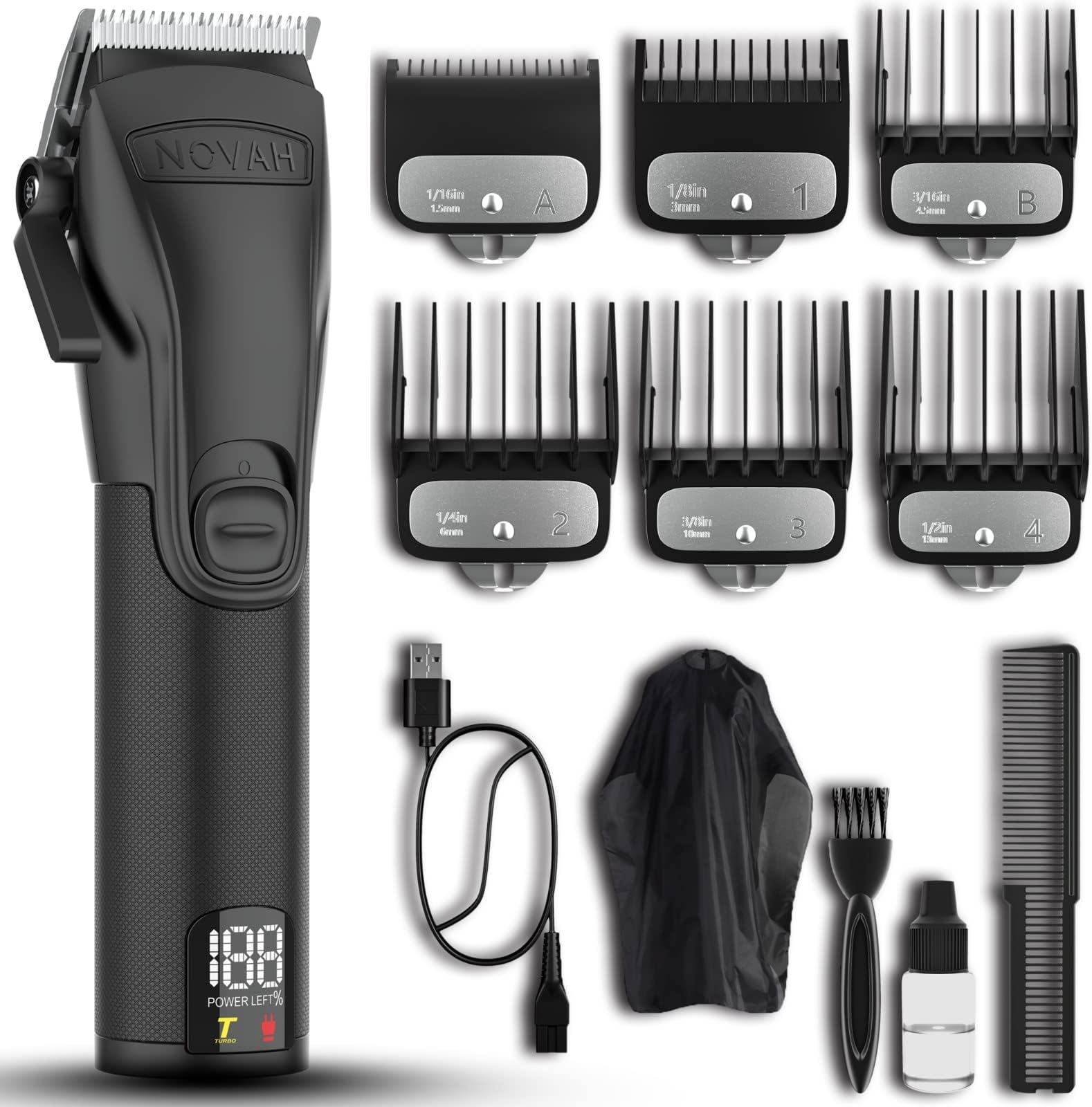 Elite Series Professional Hair Clippers for Men - Beard Trimmer Haircut Grooming Set, Cordless Barber Clipper Hair Cutting Kit, Matte Black