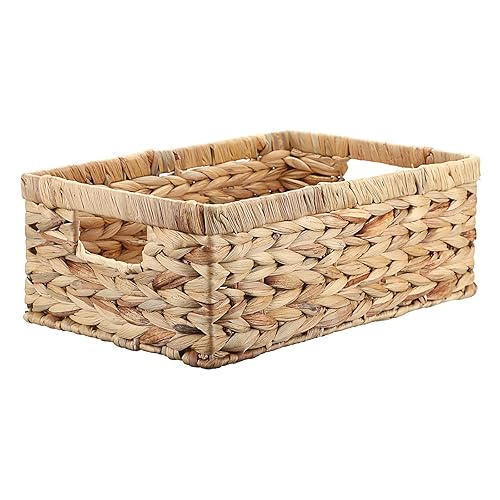 Wicker Basket for Shelf Woven Open Storage Bins with Built-in