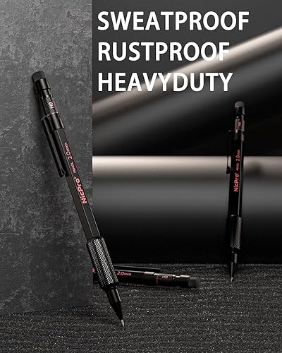 Miniatura 7 de Nicpro Juego de 3 lápices mecánicos de 0.079 pulgadas con estuche, 33 repuestos de plomo de grafito (4B 2B HB 2H 4H), 36 minas