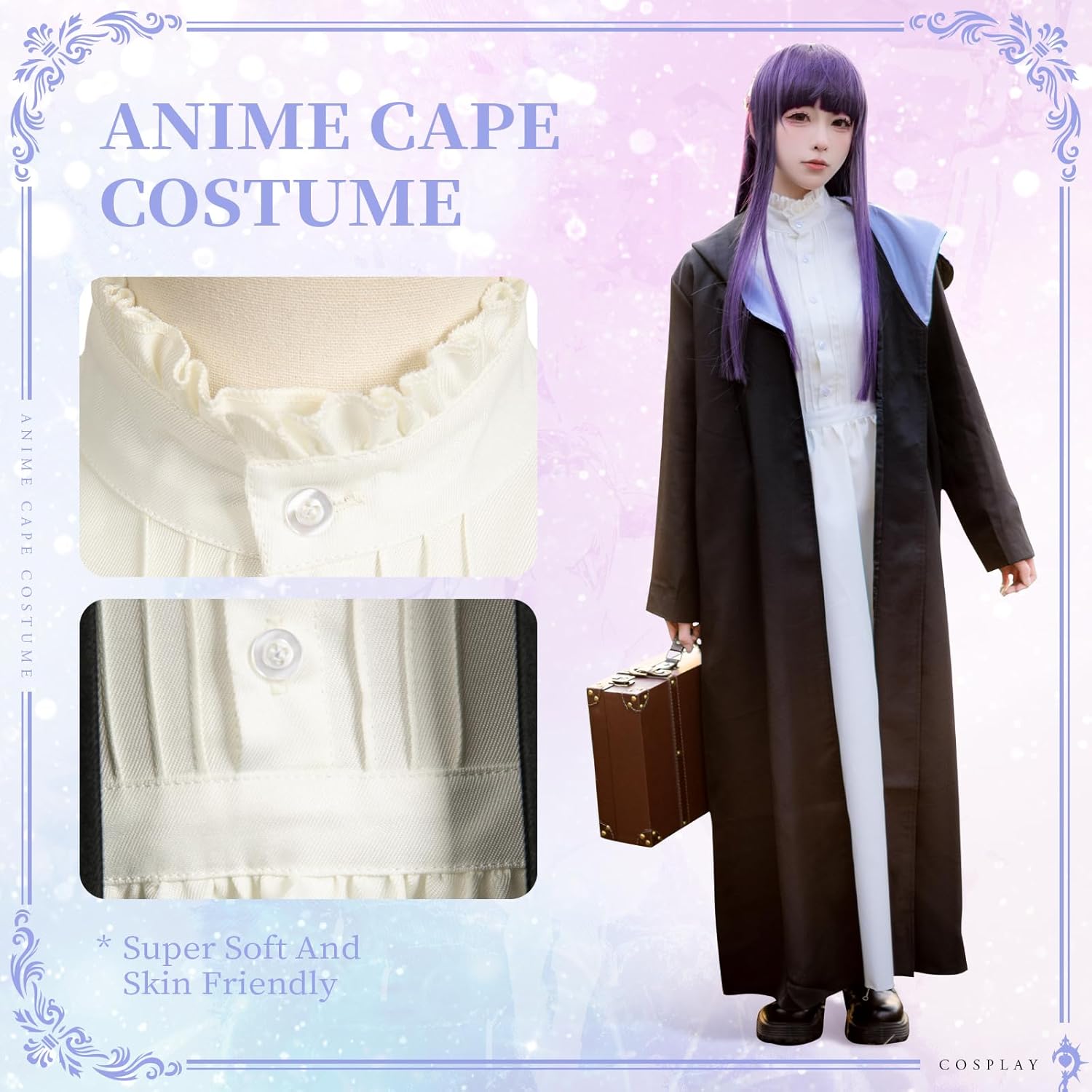 Witch Costume Women Anime Elf Cosplay Dress Robe White Black Trech Coat Cloak Cape Headband Accessories Adult