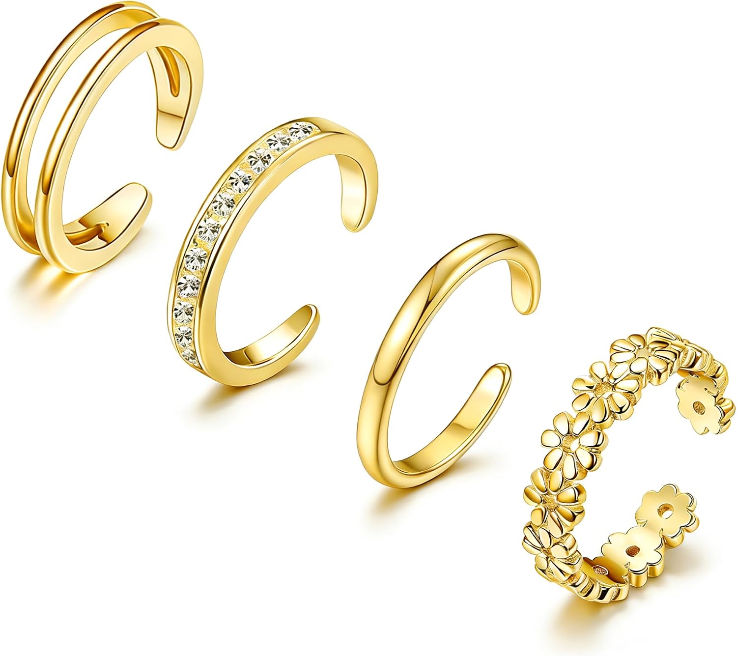 14K Gold Filled Toe Rings for Women Non Tarnish Open Toe Rings Adjustable Summer Beach Foot Jewelry