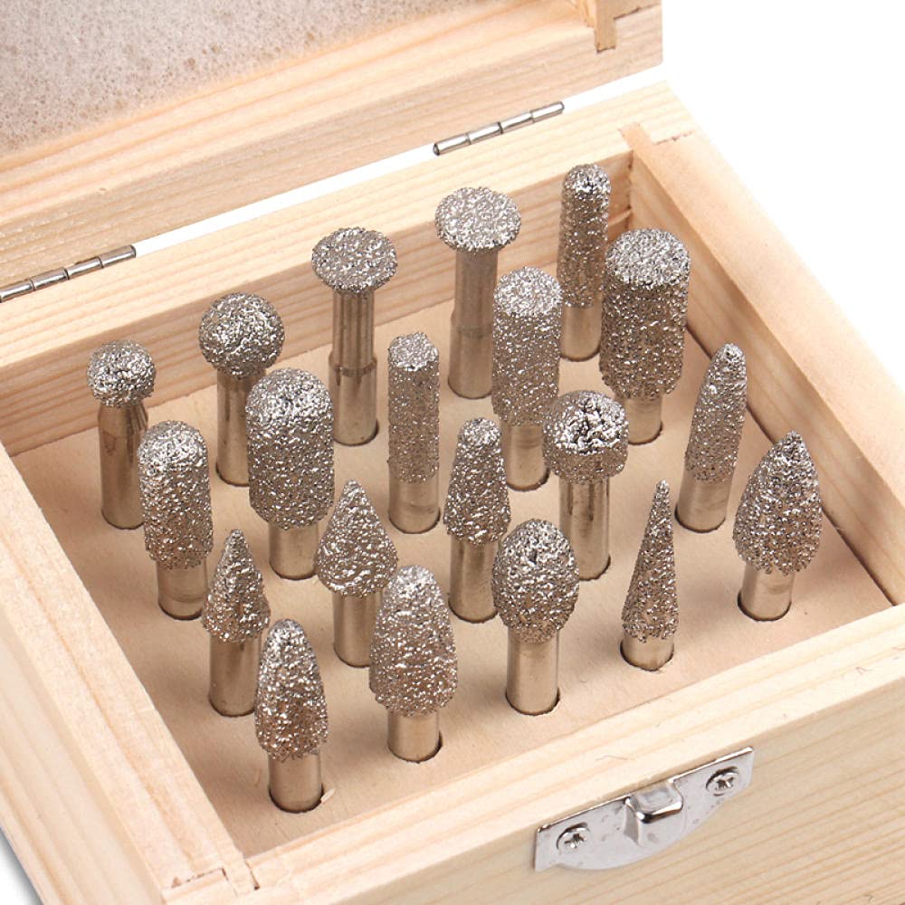20pcs / set 6mm Shank Shank Vacuum Brazed Diamond Burr Greening Head Tool Rotary Tool for Stone Calcestruzzo intaglio in marmo granito