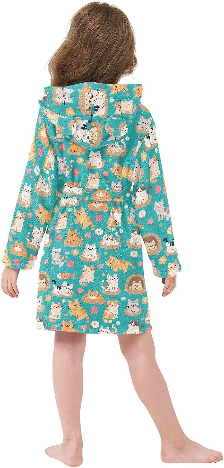 senya Cat Play Ball Flower Toddler Hooded Bathrobe Kids Soft Plush Bath Towel Robes for Boys Girls 2-12 Years