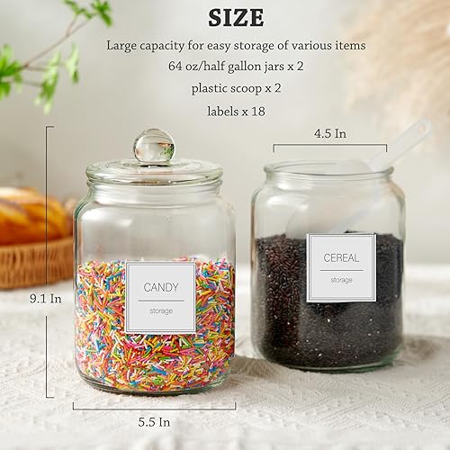 Miniatura 5 de FyndraX Tarros de vidrio grandes de medio galón con tapas, recipientes herméticos transparentes de almacenamiento para galletas, dulces, harina,