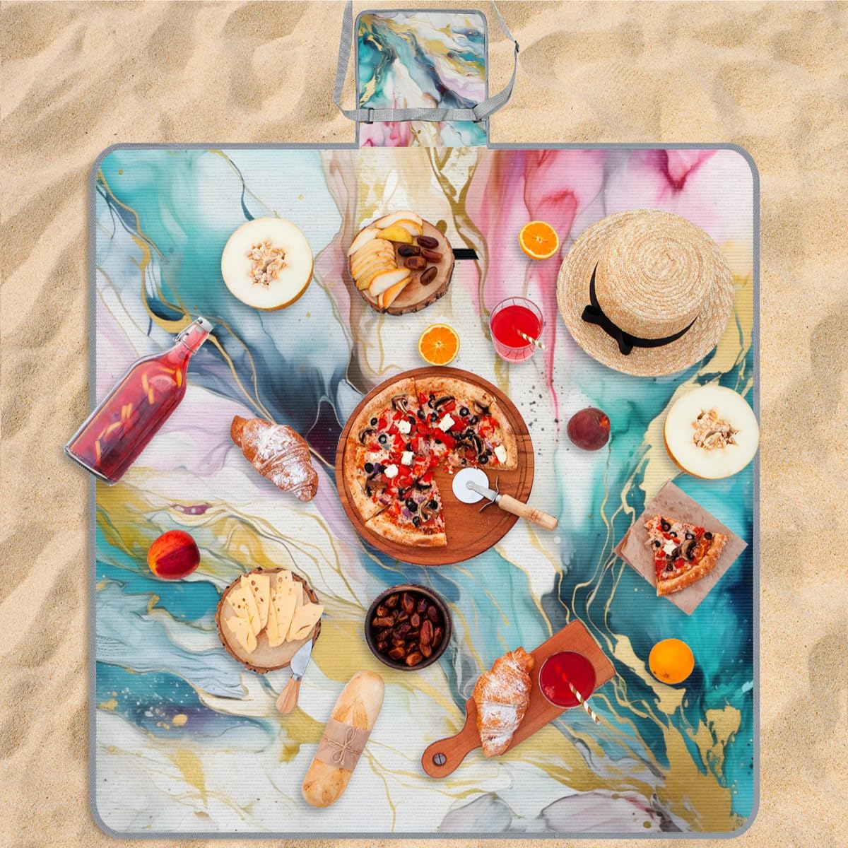 Mantas de picnic de 150 x 145 cm, manta de playa plegable para exteriores, impermeable, para playa, camping, senderismo, picnic
