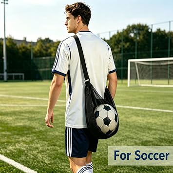 Mesh Sling Ball Bag, Portable Storage Net Bag Fits Soccer Basketball Volleyball, Adjustable Shoulder Sports Equipment Bags for Youth, Coaches, Gym Outdoor